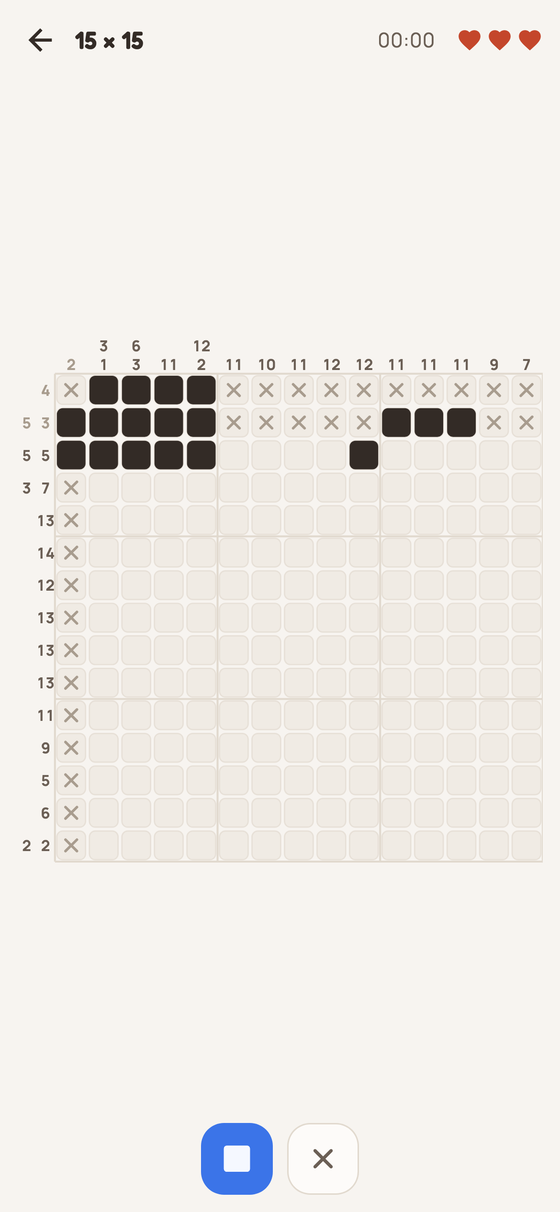 Tablero de Korogram a medio resolver