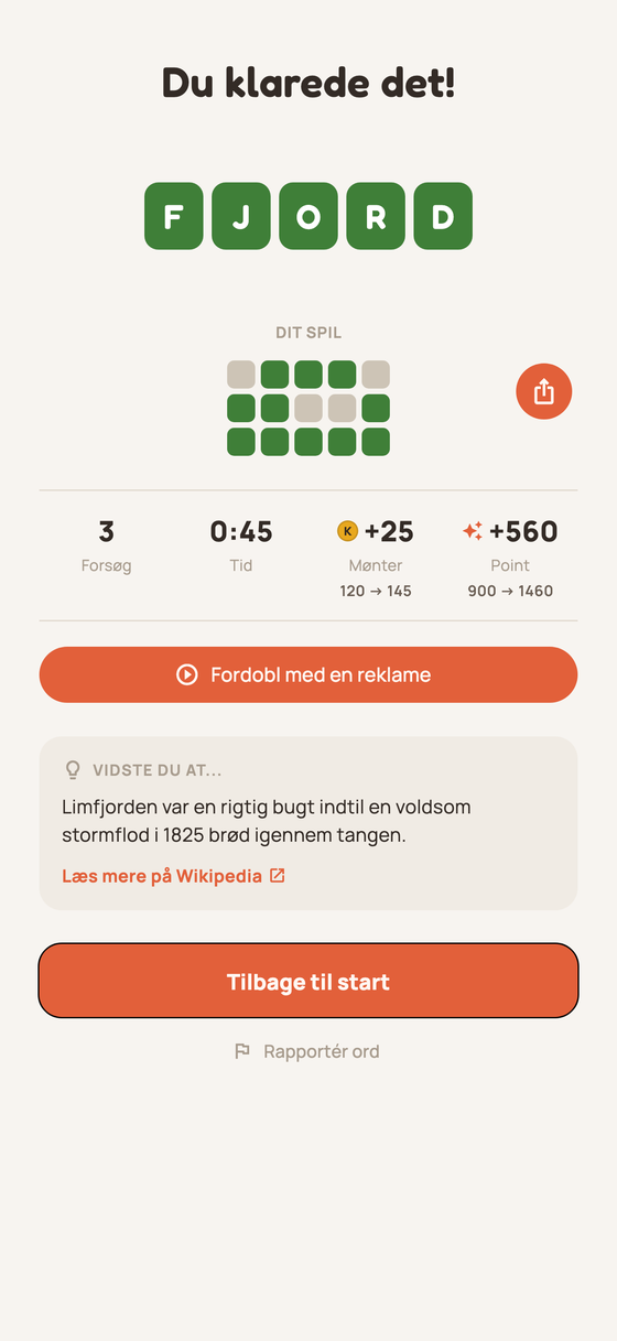 Sejrsskærm med resultatgitteret