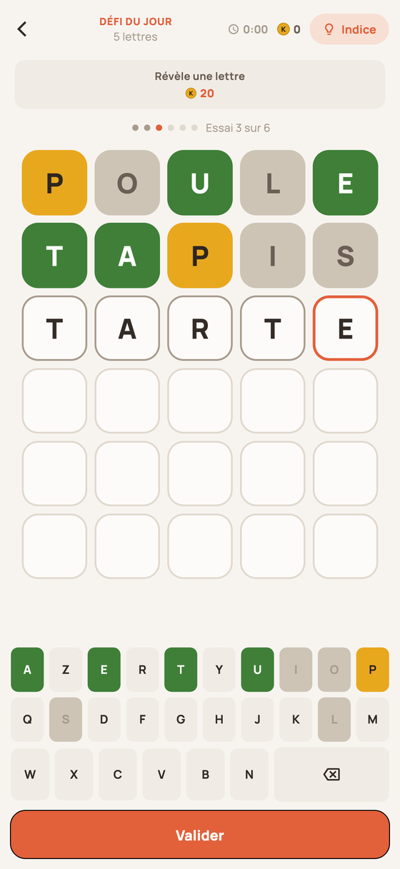 Une partie de Koto avec la grille à moitié résolue