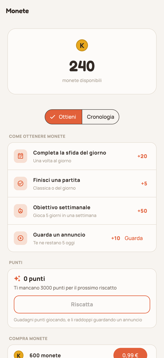 Portafoglio di monete con cronologia