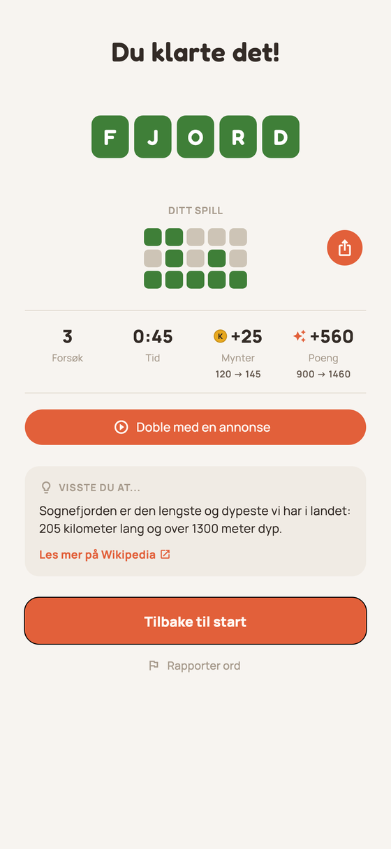 Seiersskjerm med resultatnett
