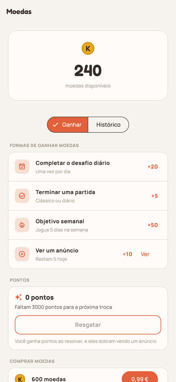 Carteira de moedas com histórico