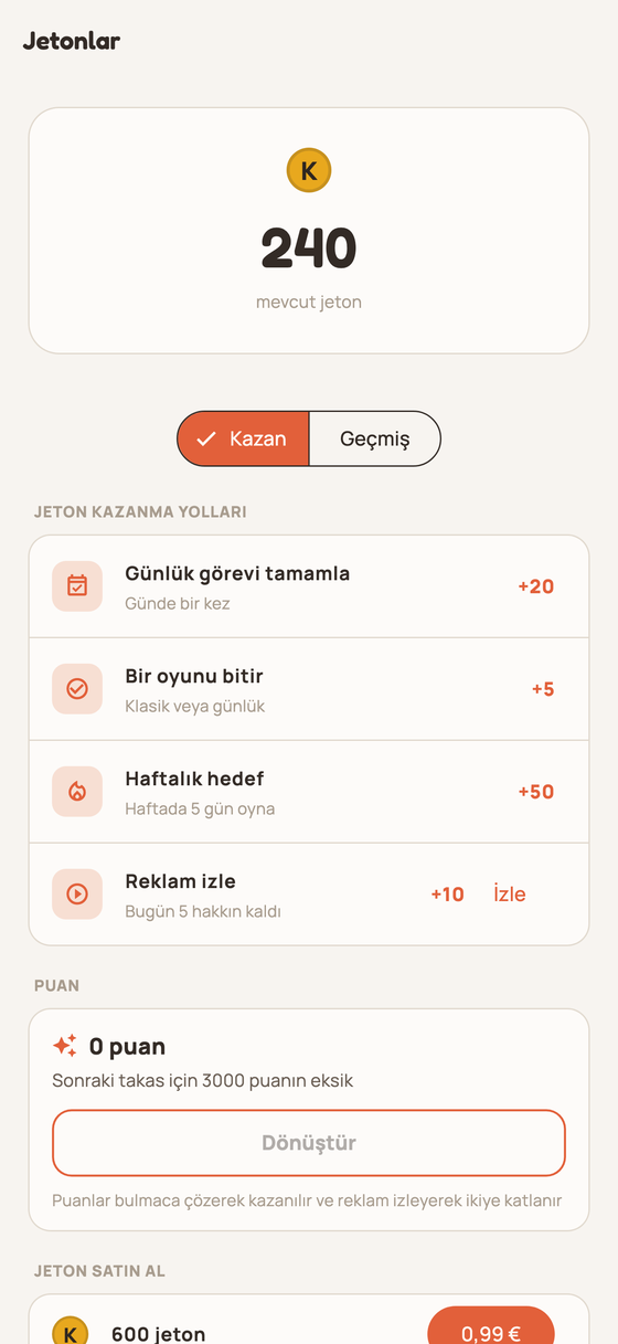 Geçmişi olan jeton cüzdanı